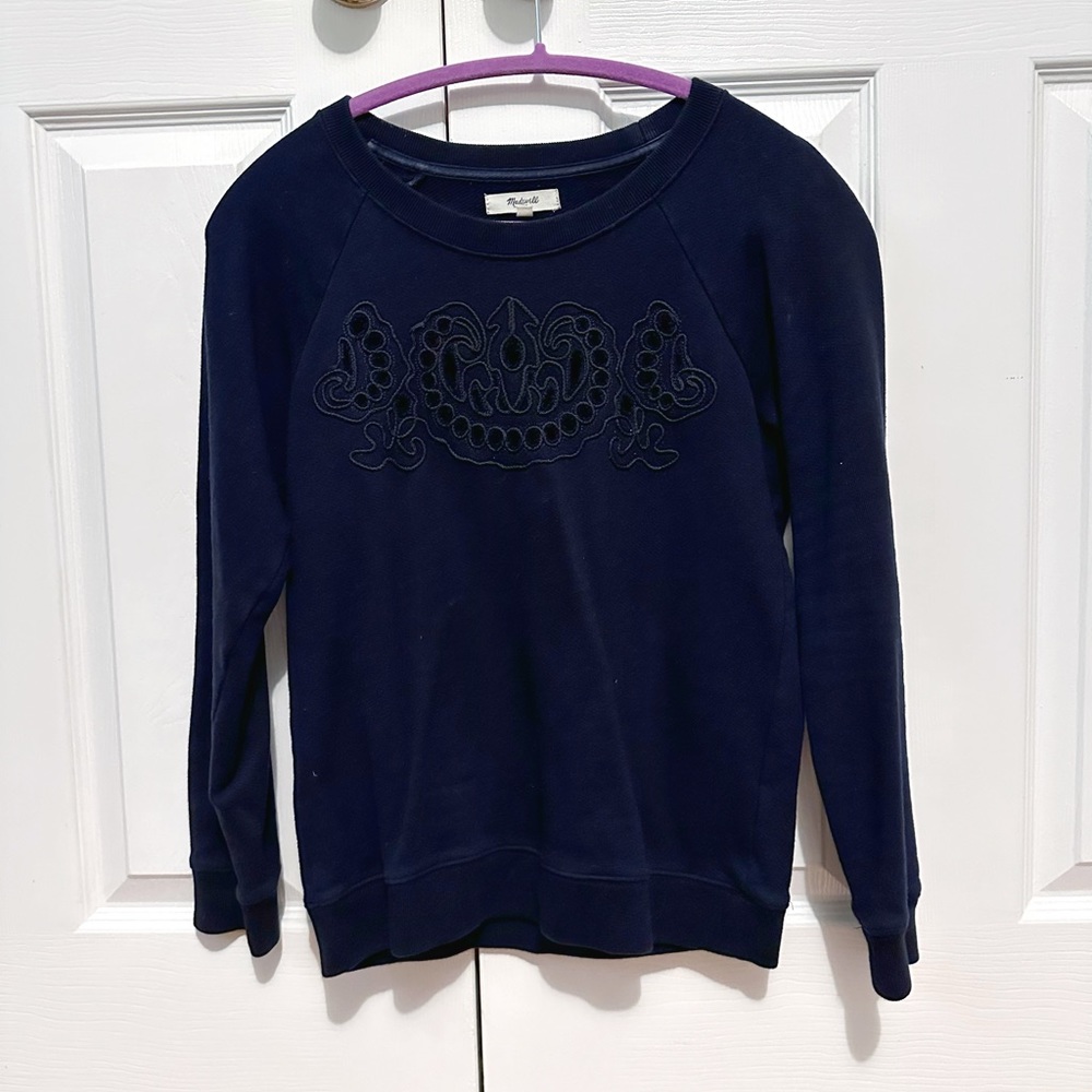 Madewell navy embroidered cutout detail sweatshirt